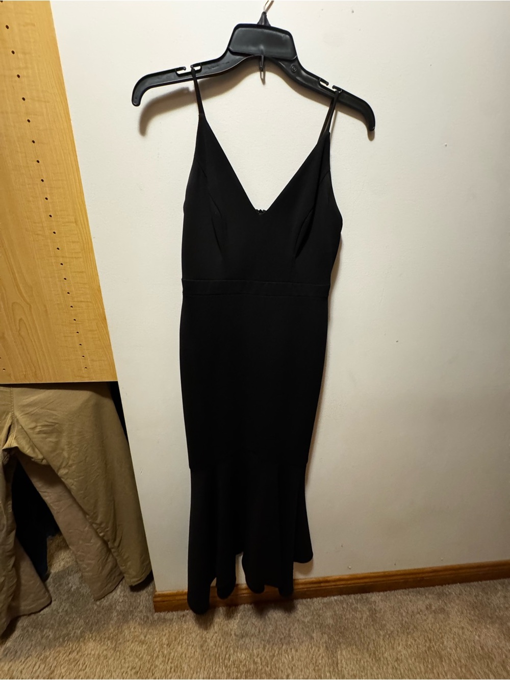 Aqua Black V-Neck Midi Slip Dress with Flared Hem